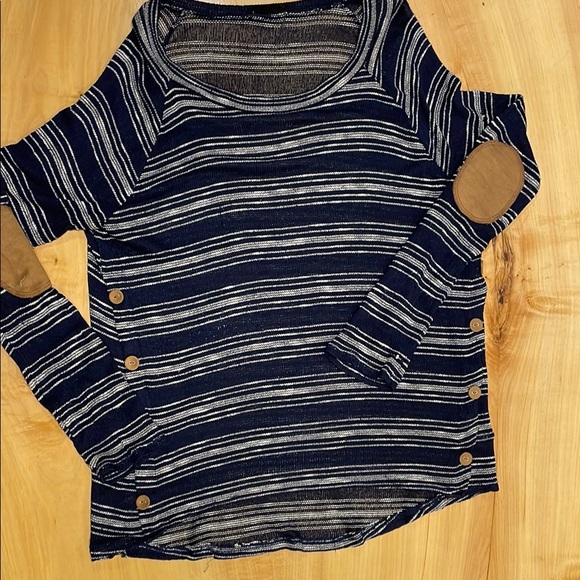 Striped Navy Sweater with Elbow Patches - Picture 1 of 4
